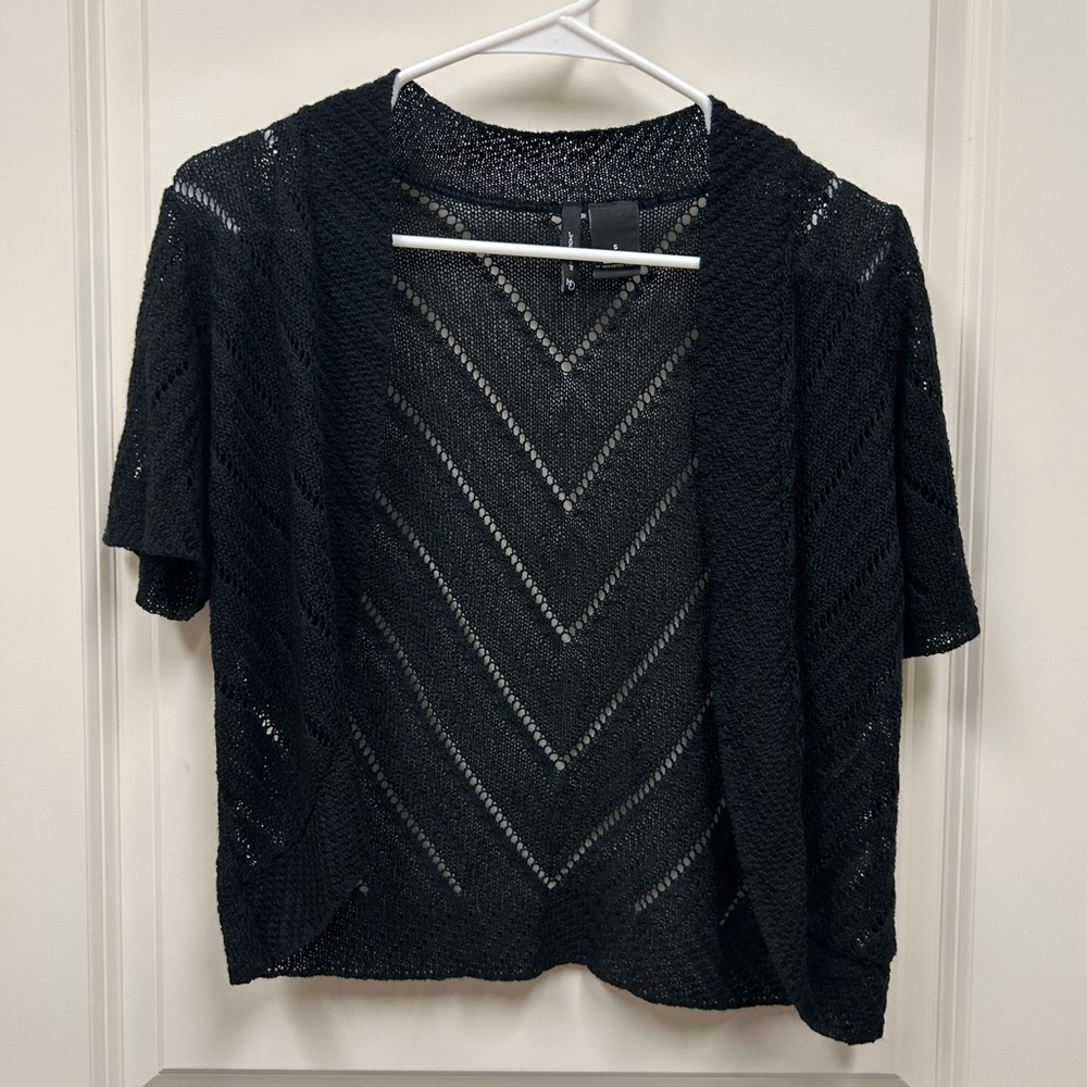 New Directions Open Knit Black Cardigan Short Sleeve Women's Small